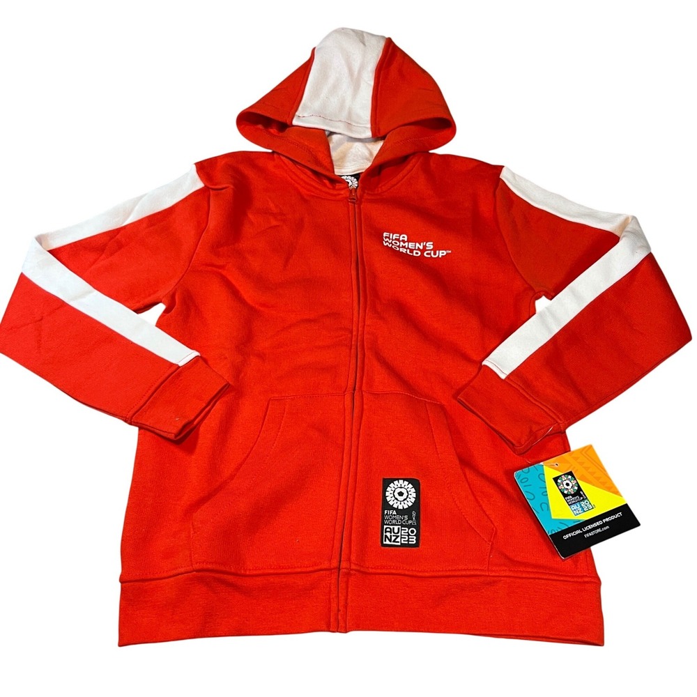 FIFA Womens World‎ Cup 2023 Denmark Kids Red Full Zip Hoodie Sweatshirt Size L